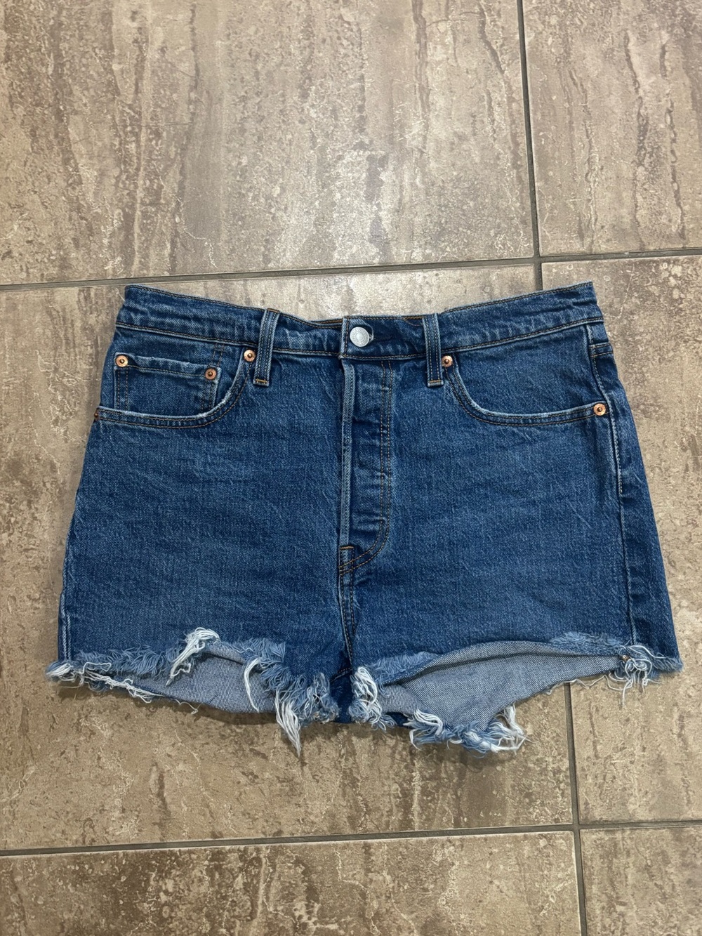 Levi's 501 high waisted blue denim shorts
